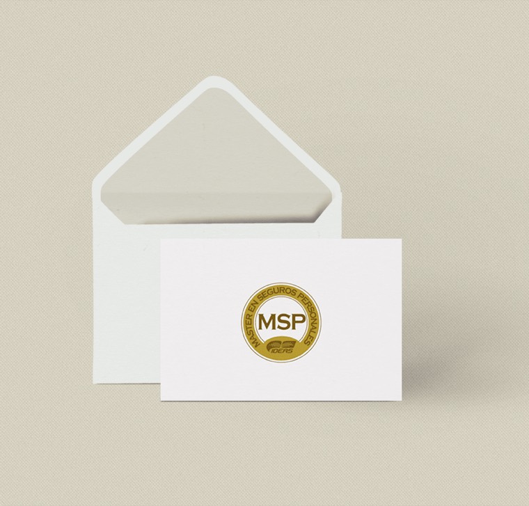 Tarjeta con el sello MSP, Máster en Seguros de Personas