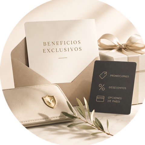 Tarjeta y sobre de beneficios exclusivos